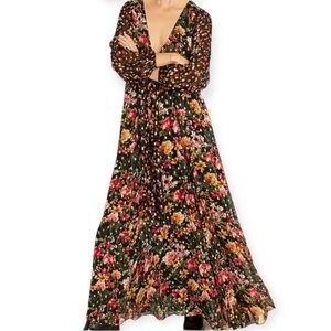 J. Crew Tie-Front Lurex Maxi Dress in black gold pink green floral print